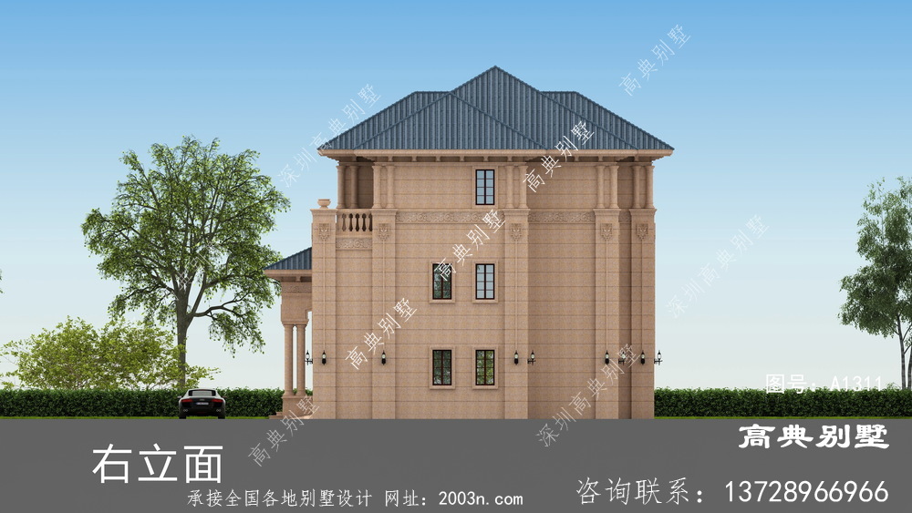 高档大方三层欧式石材别墅房屋设计图