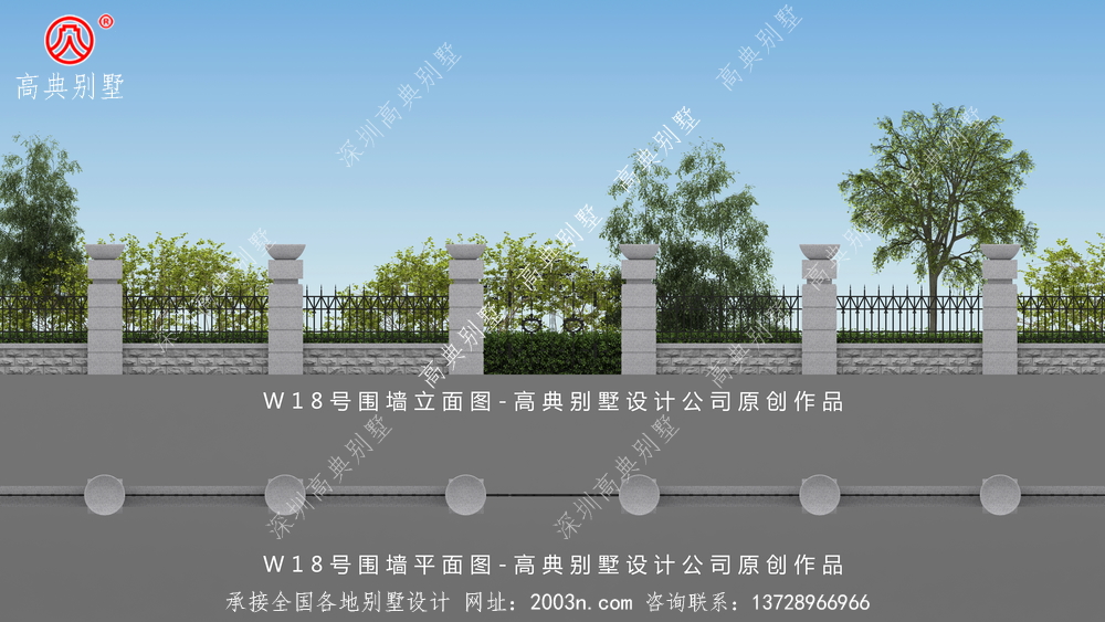 大门柱子效果图W18号高典别墅围墙围墙