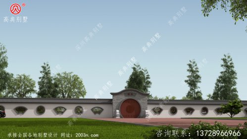 自建中式风格别墅配上庭院围墙设计效果
