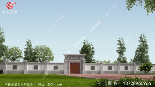 中式别墅效果图W46号高典别墅围墙