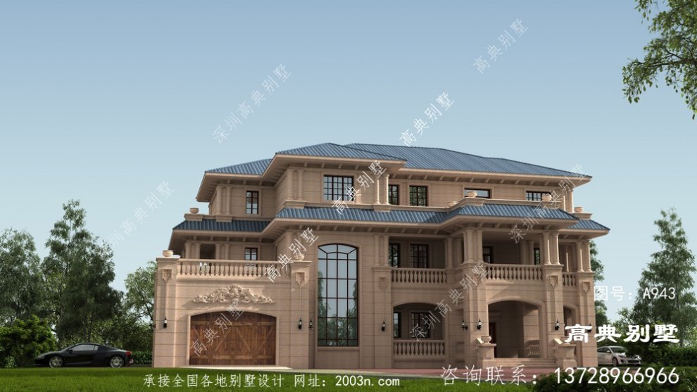 豪华欧式石材大户型三层别墅外观设计效