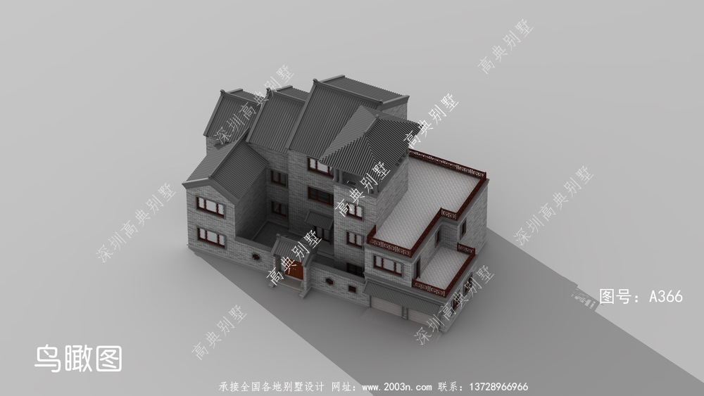 中国风十足的新中式别墅外观效果图