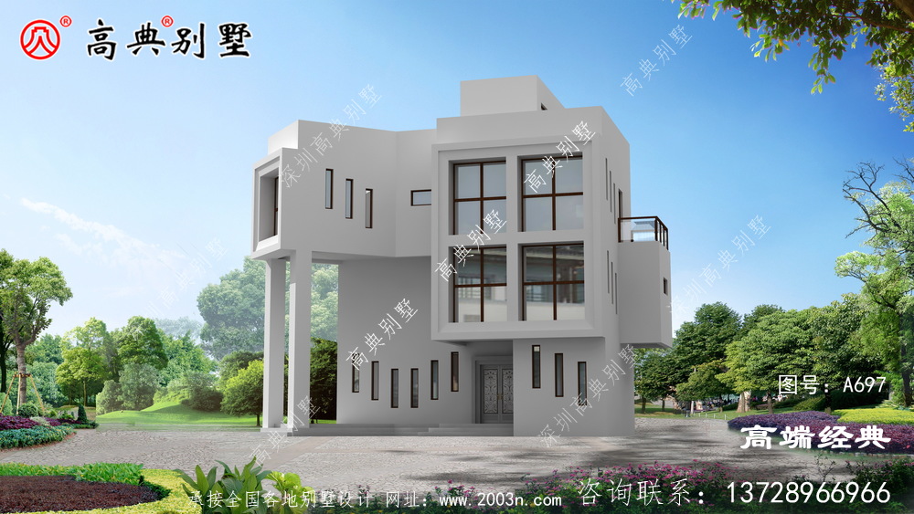 靖江市三层别墅图，外观简洁漂亮，住着更舒适