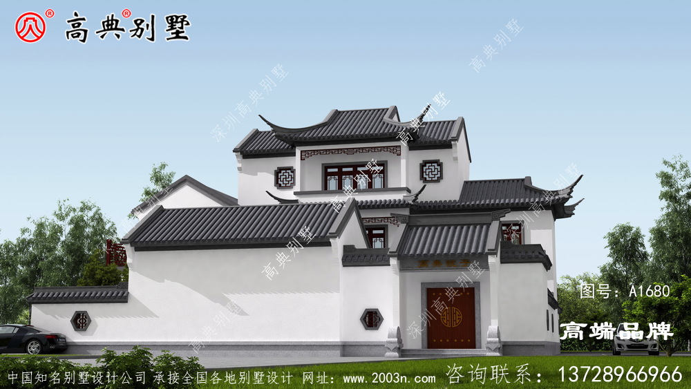 中式别墅外观色彩 单一 ，但不失 美感